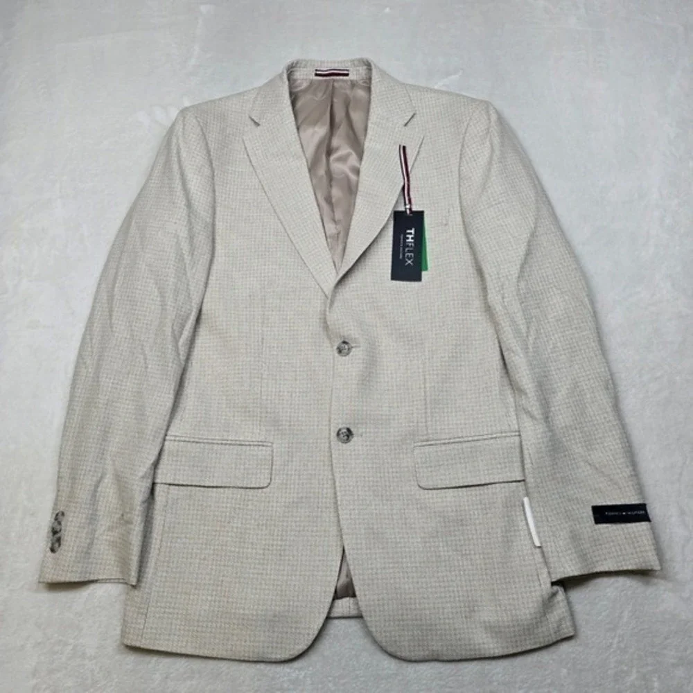 Tommy Hilfiger Conrad‎ Sport Coat Mens 38R White Tan Modern Fit Blazer $295 NEW